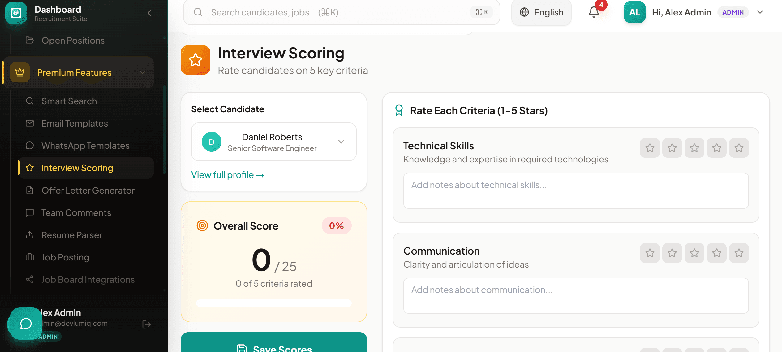 Candidate scoring screenshot