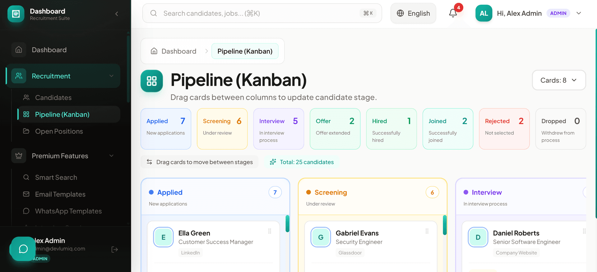 Kanban pipeline board